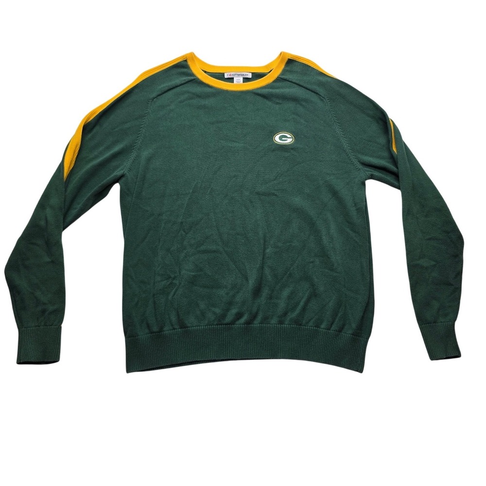 Cutter and Buck Green Bay Packers NFL Cotton Crewneck Sweater Green Yellow Men M